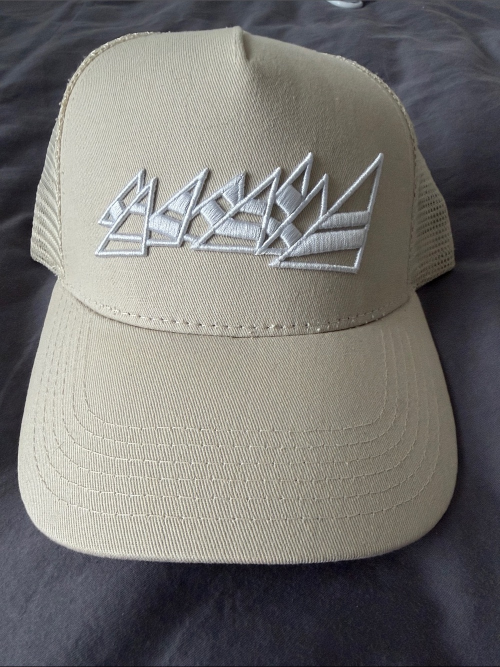 Rok Miami Beige Mesh-Back Trucker Cap with White Embroidered Logo
